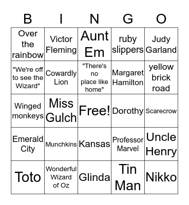 Wizard of Oz Bingo Card