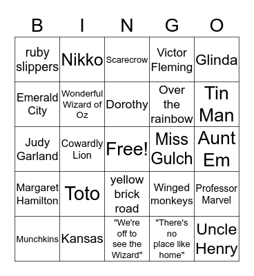 Wizard of Oz Bingo Card