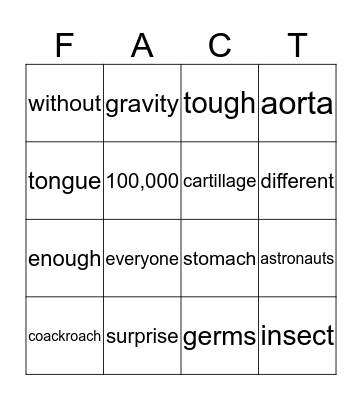Science Facts to Surprise You Bingo Card