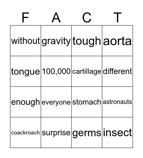 Science Facts to Surprise You Bingo Card