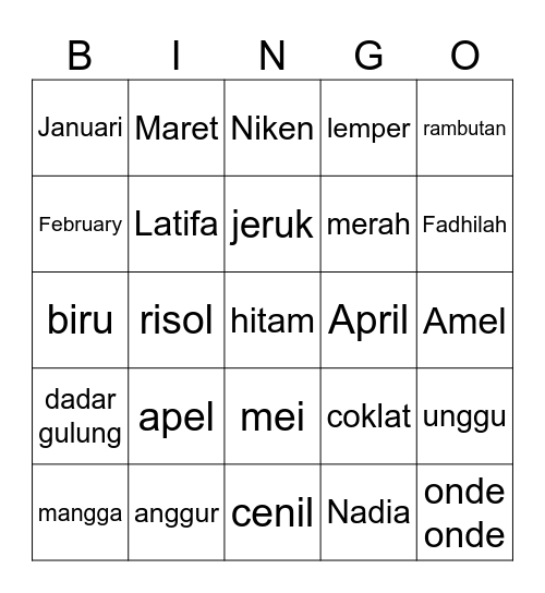 Untitled Bingo Card