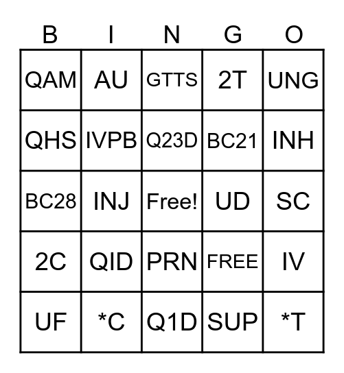 Latin Abbreviations Bingo Card