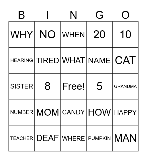 ASL Review Bingo Card