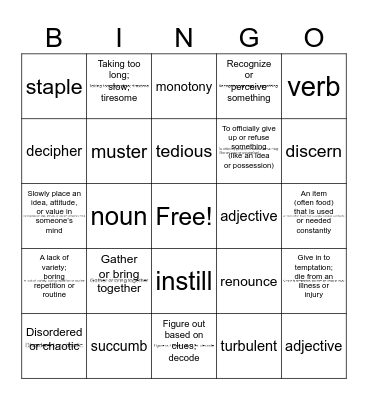 Vocabulary Bingo - Block A Bingo Card