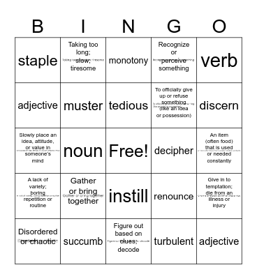 Vocabulary Bingo - Block A Bingo Card