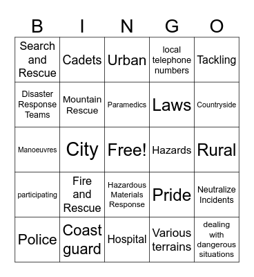Emergency Services Bingo Card