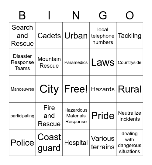 Emergency Services Bingo Card