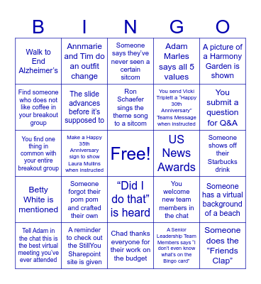 Leadership Summit BINGO! Bingo Card