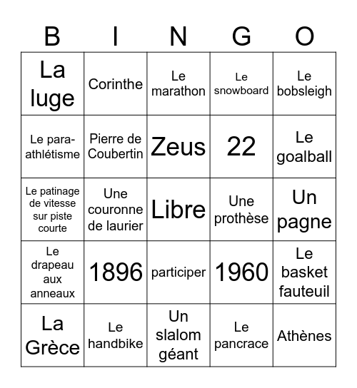 Les Jeux Olympiques Bingo Card