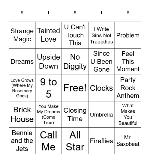 Decades Bingo Card