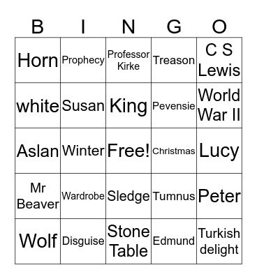 Lion Witch Wardrobe Bingo Card