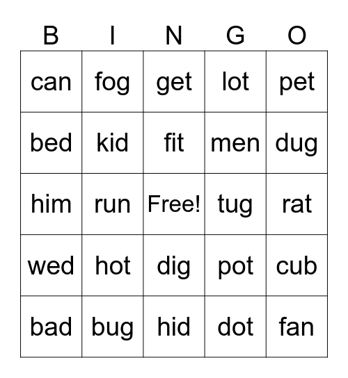 CVC Bingo Card