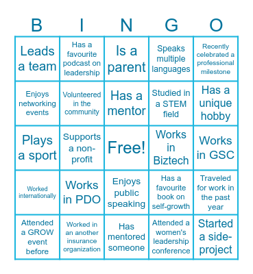 ERG GROW Speed Networking BINGO Card