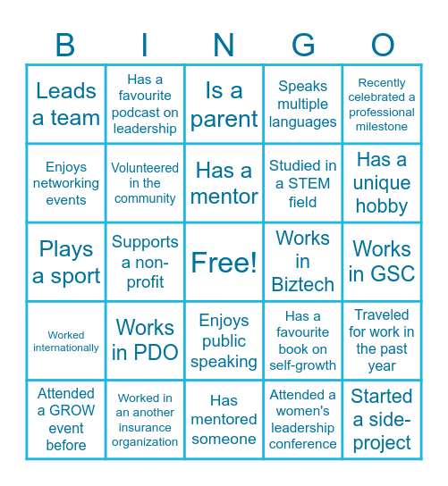 ERG GROW Speed Networking BINGO Card