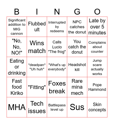 MIG stream Bingo Card