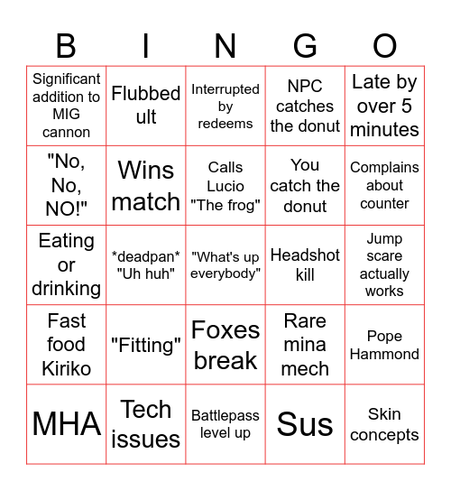 MIG stream Bingo Card