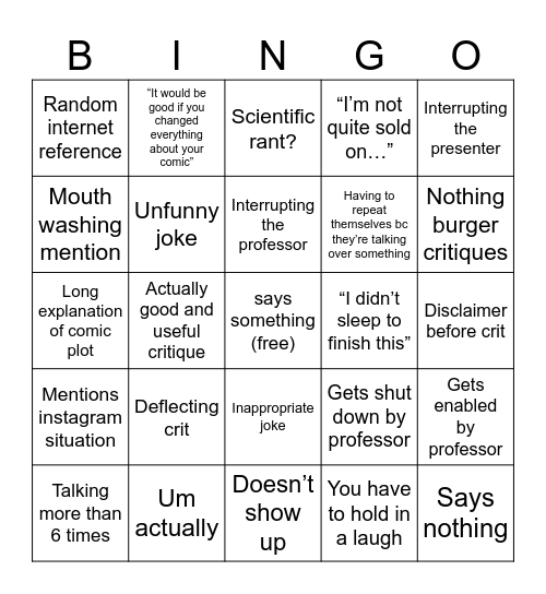 Yapper Bingo Card