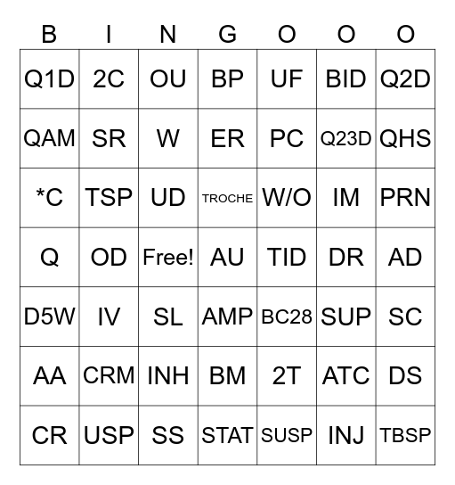 Latin Abbreviations Bingo Card