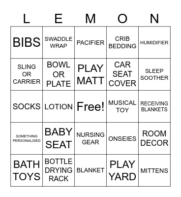 BABY SHOWER Bingo Card