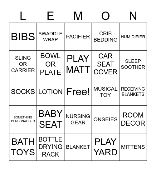 BABY SHOWER Bingo Card