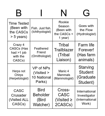 CASC Scavenger Hunt Bingo Card