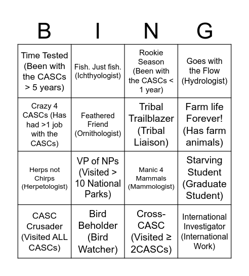 CASC Scavenger Hunt Bingo Card