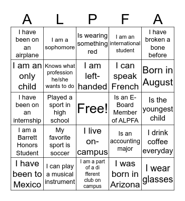 ALPFA Icebreaker Bingo Card