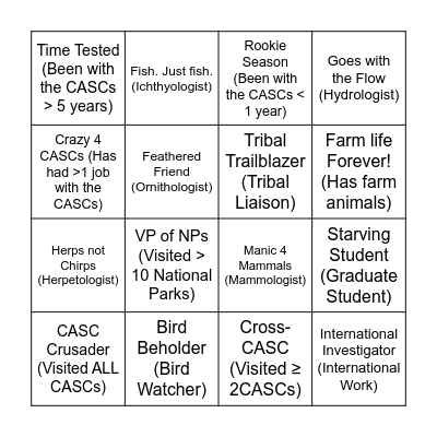 CASC People Scavenger Hunt Bingo Card