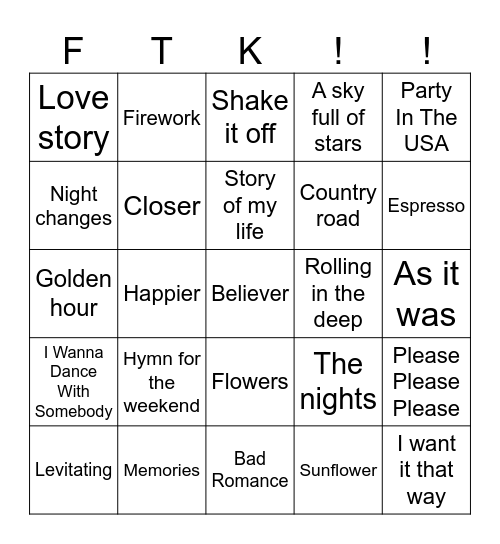 Music Bingo Card