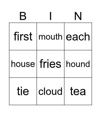 ou, ea, ie, ir Bingo Card