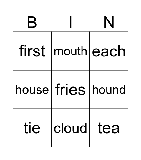 ou, ea, ie, ir Bingo Card