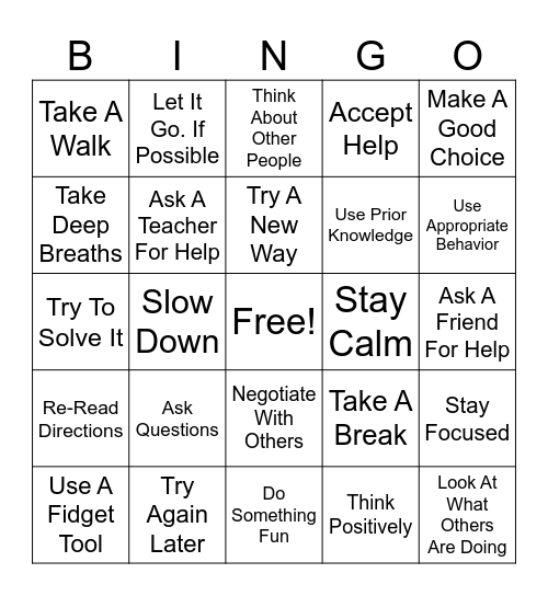 Strategies Bingo Card