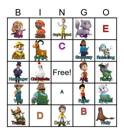 Paw Patrol Bingo Card