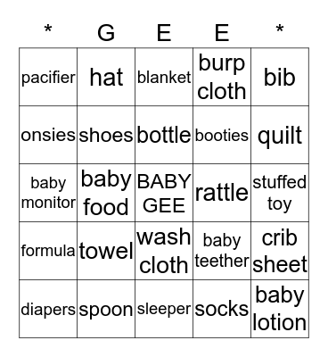 Baby Bingo Card