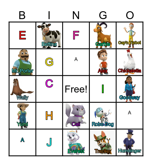 Paw Patrol Bingo Card