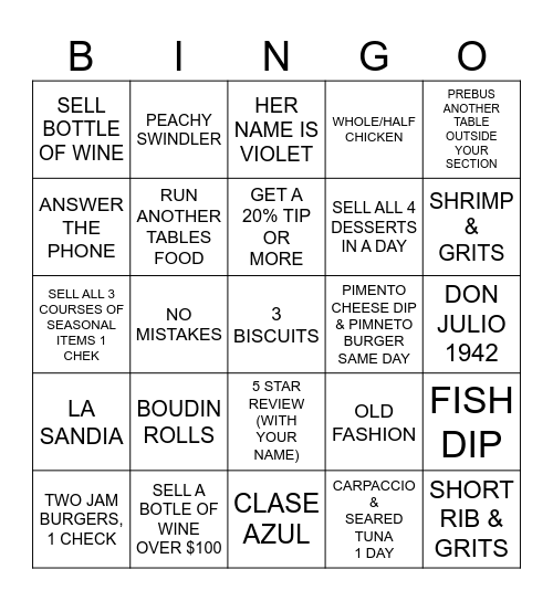 SERVER BINGO Card