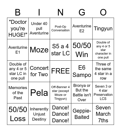 Aventurine Re-Run! Bingo Card