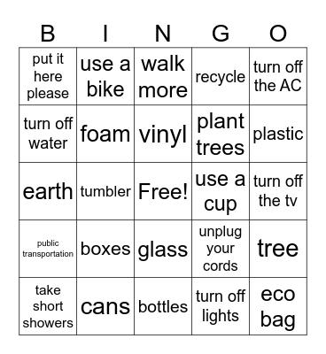 Save the Earth Bingo Card