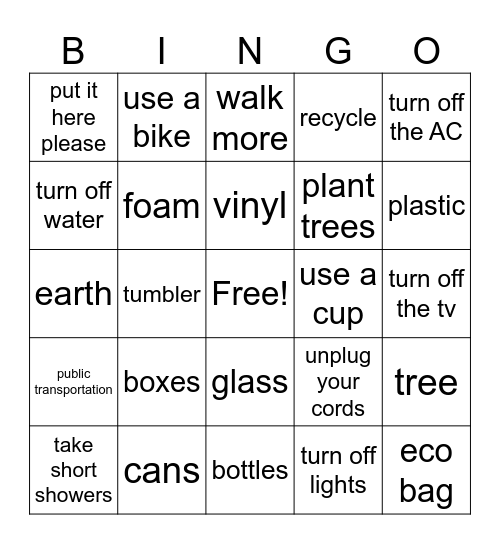 Save the Earth Bingo Card