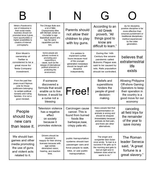 Untitled Bingo Card