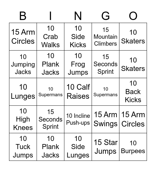 Kosher Fitness Bingo Card