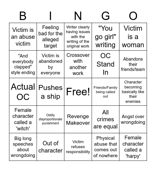 REVENGE FIC BINGO CARD Bingo Card