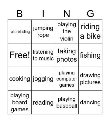 🛼🤳HOBBIES!🎻🎣 Bingo Card