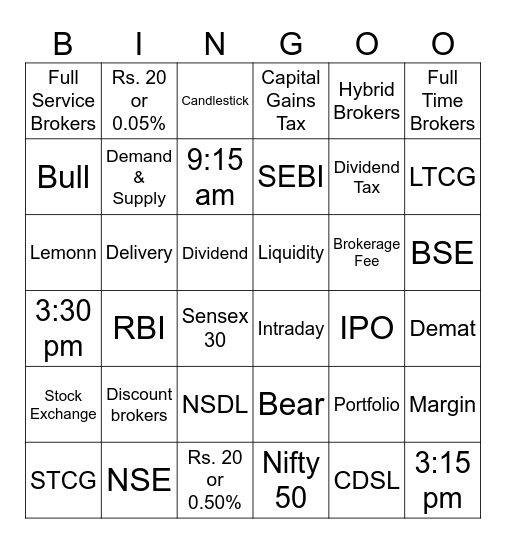 Lemonn Activity Bingo Card