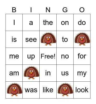 Turkey Bingo! Bingo Card