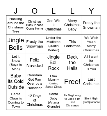 Christmas Song "BINGO" Bingo Card
