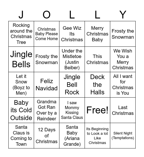 Christmas Song "BINGO" Bingo Card