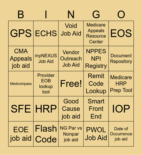 RESOURCES Bingo Card