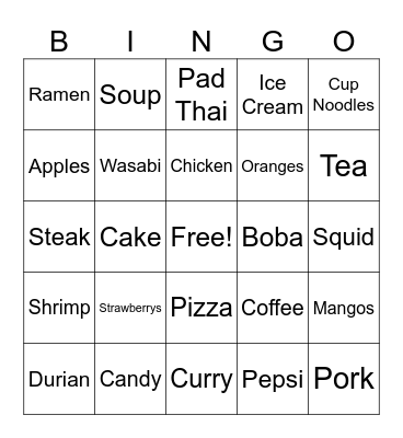 Foods Bingo Card