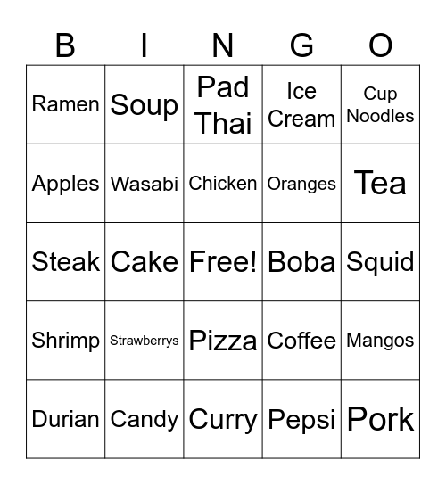 Foods Bingo Card